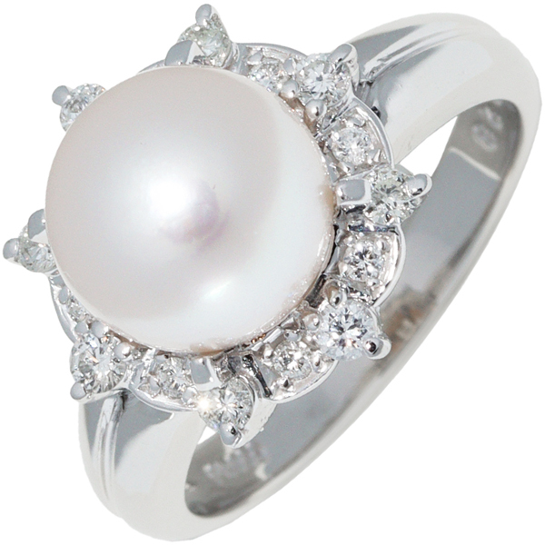 指輪 Pt900 パール(真珠)9.0ミリ ダイヤ0.28ct
