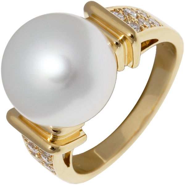 指輪 K18YG パール(真珠)11.6ミリ ダイヤ0.25ct