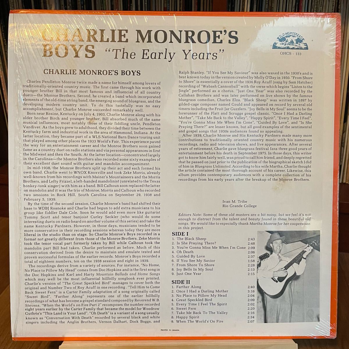 【US盤Org.】Charlie Monroe's Boys The Early Years Old Homestead Records OHCS-133_画像2