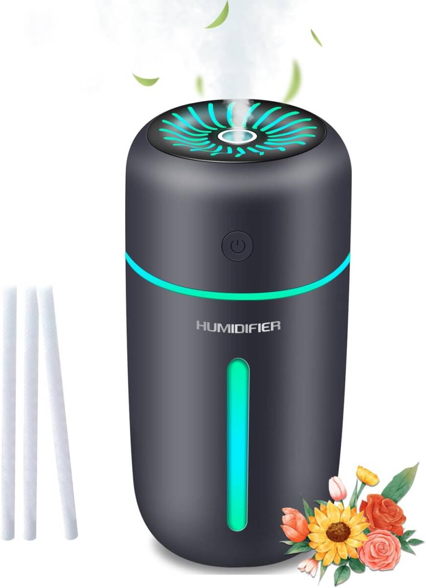 【送料無料】■卓上加濕器 超音波式 350ml 大容量 コードレス Type-C充電 車用 靜音設(shè)計(jì) 水漏れ防止 7色LEDライト（新品?未使用）
