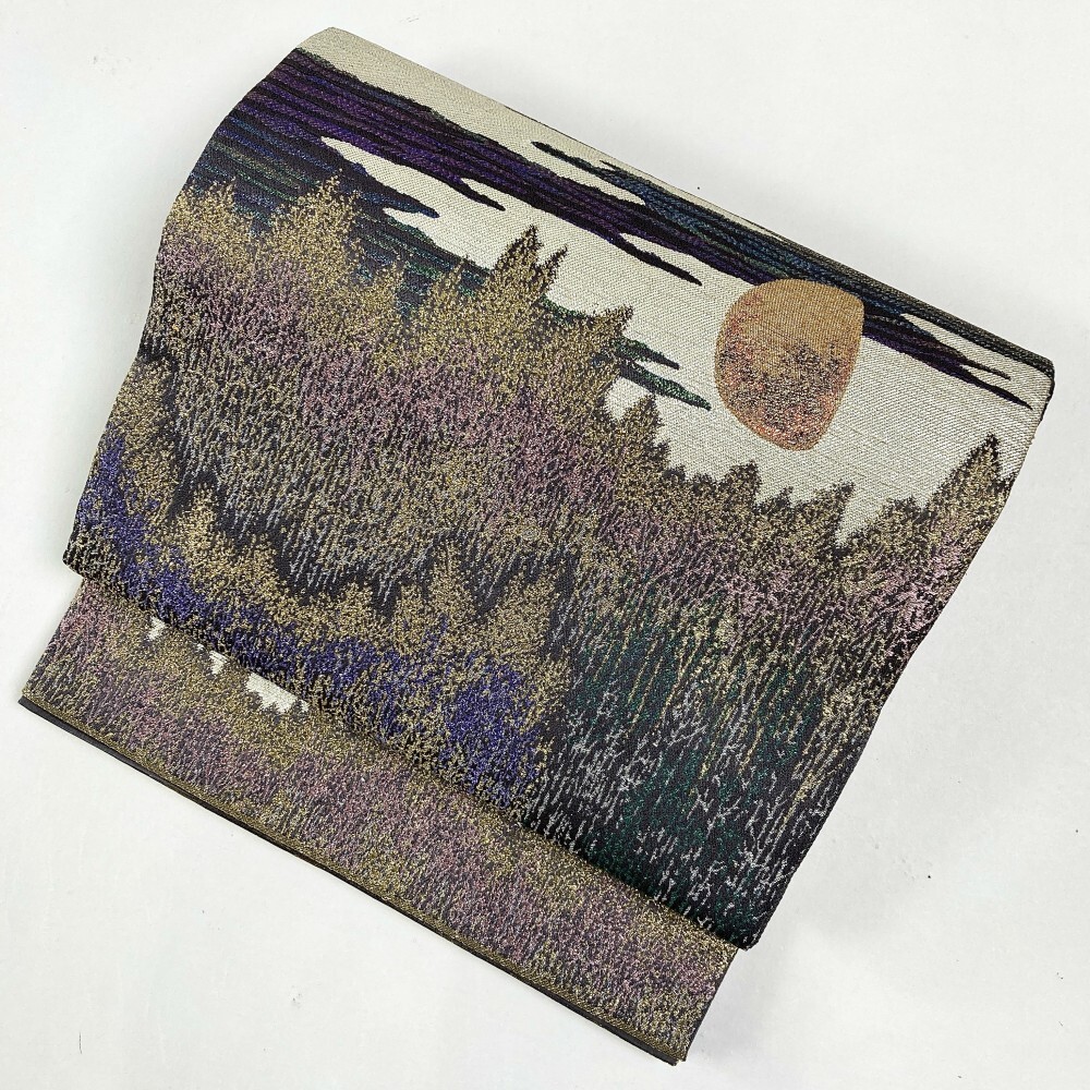 袋帯「あぜくら」加賀友禅 人間国宝 木村雨山 残月 刺繍 銀糸 六 袋帯「あぜくら」加賀友禅 人間国宝 木村雨山 残月 刺繍 銀糸 六
