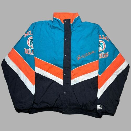 Vintage 1990s NFL Miami Dolphins Zip Up Starter Puffer Vintage 1990s NFL Miami Dolphins Zip Up Starter Puffer