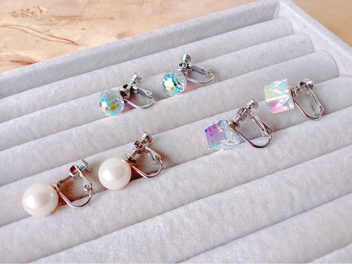 【Vintage イヤリング】フェイクパール&オーロラビジュー2種 3点まとめて ヴィンテージ レトロ_画像1