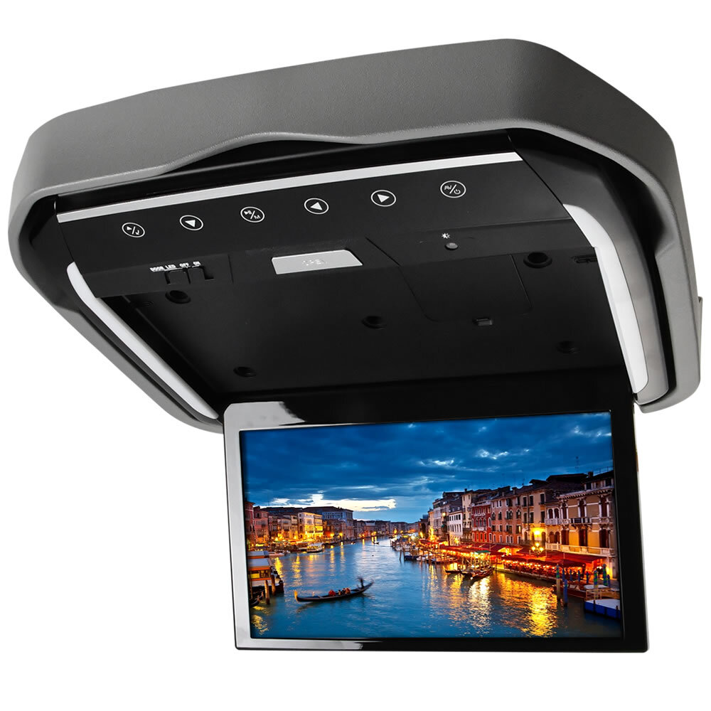 200系 ハイエース 標準ルーフ用 フリップダウンモニター ＋ 取付キット グレー 13.3インチ オート電源 HDMI USB マイクロSD 日本語取説付