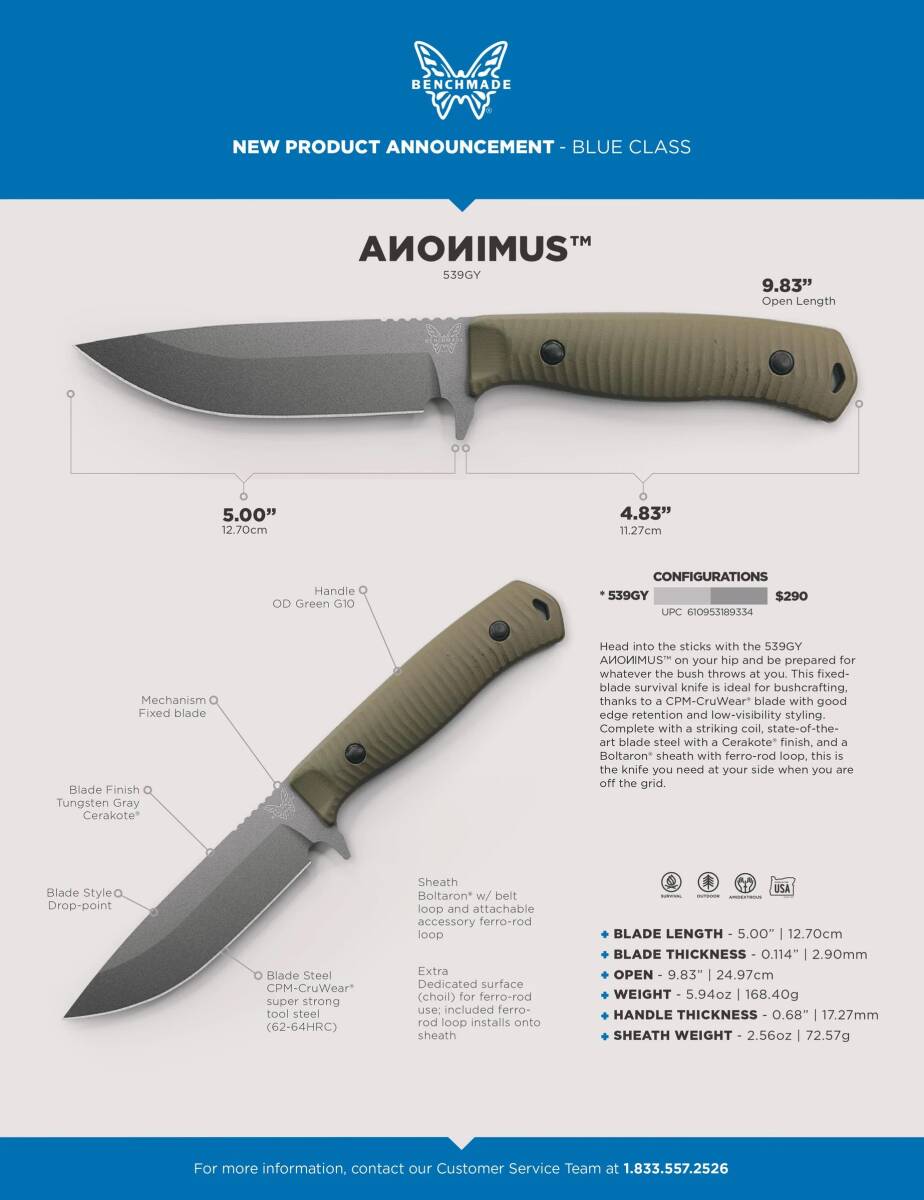 BENCHMADE Anonimus OD Green G10 Nimravus Adamas ベンチメイド アノニマス ニムラバス bushcraft ブッシュクラフト