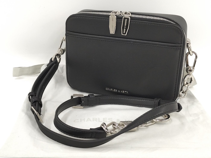 CHARLES & KEITH チェーン ショルダーバッグ レザー ブラック CHARLES & KEITH チェーン ショルダーバッグ レザー ブラック