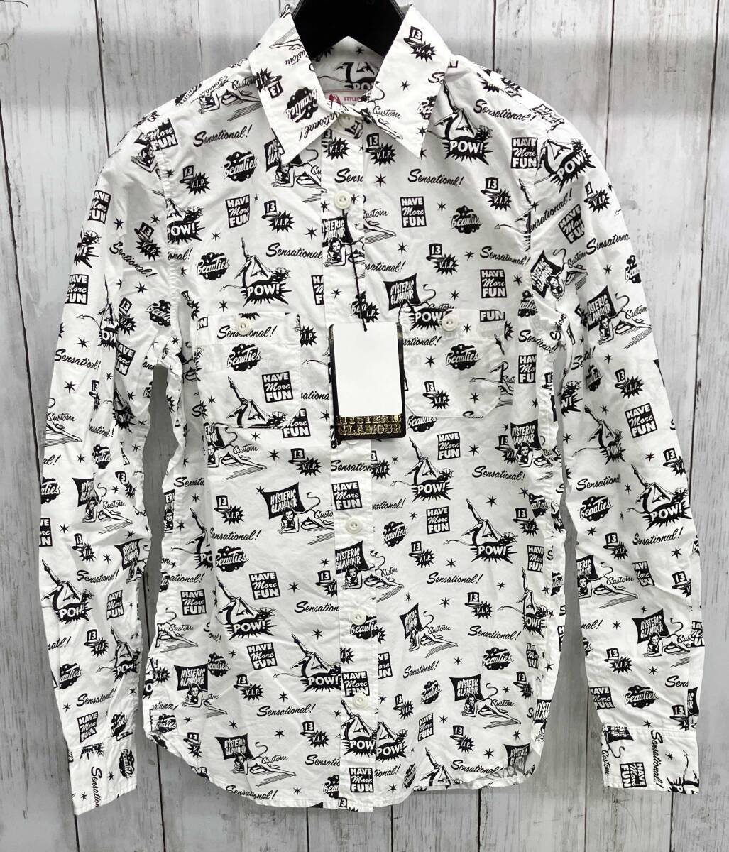 HYSTERIC GLAMOUR 長(zhǎng)袖シャツ ヒステリックグラマー 0151ah10 総柄 コットン ホワイト