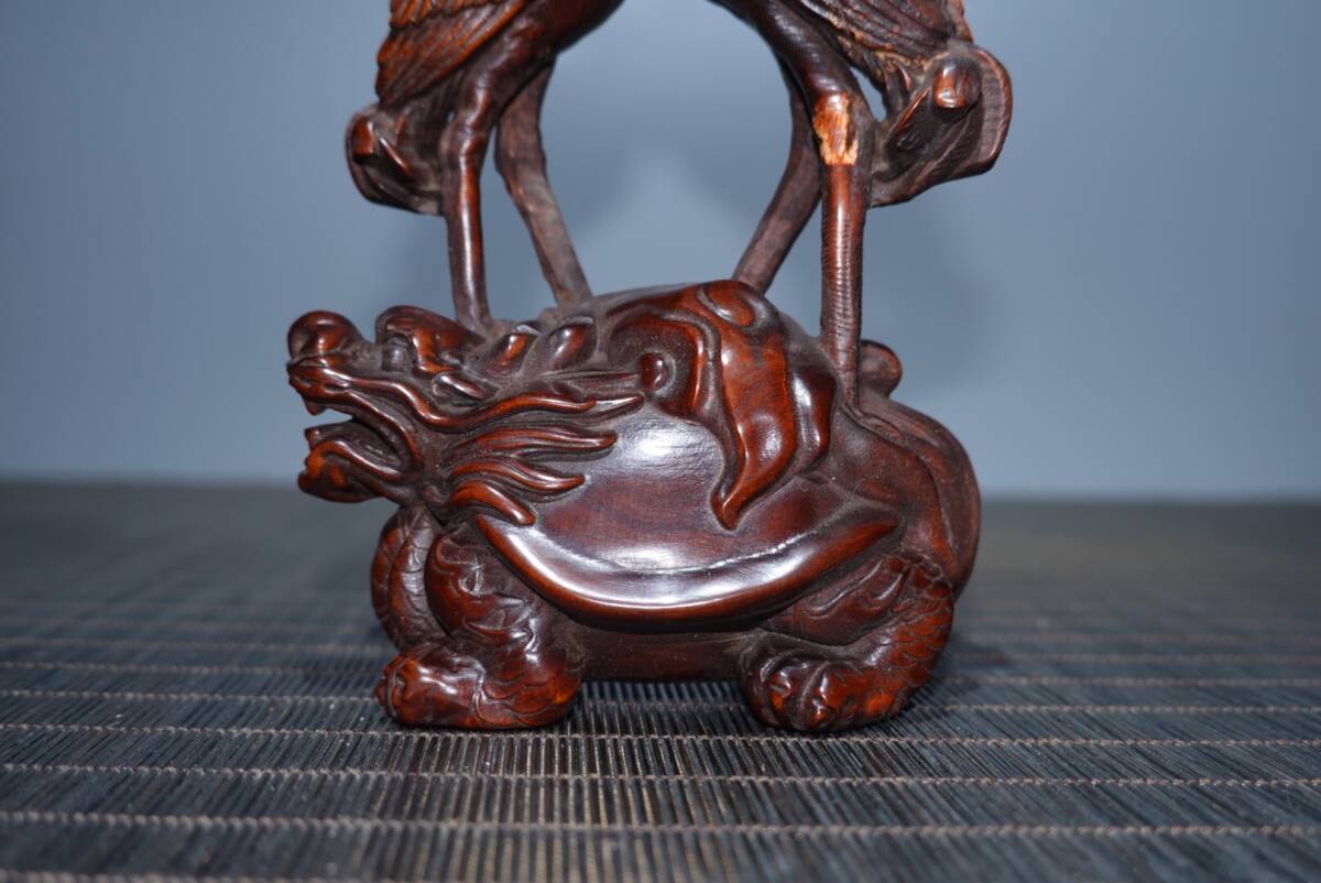 仁】『黄楊木製・細密彫・松鶴延年・置物・賞物』極細工 古賞