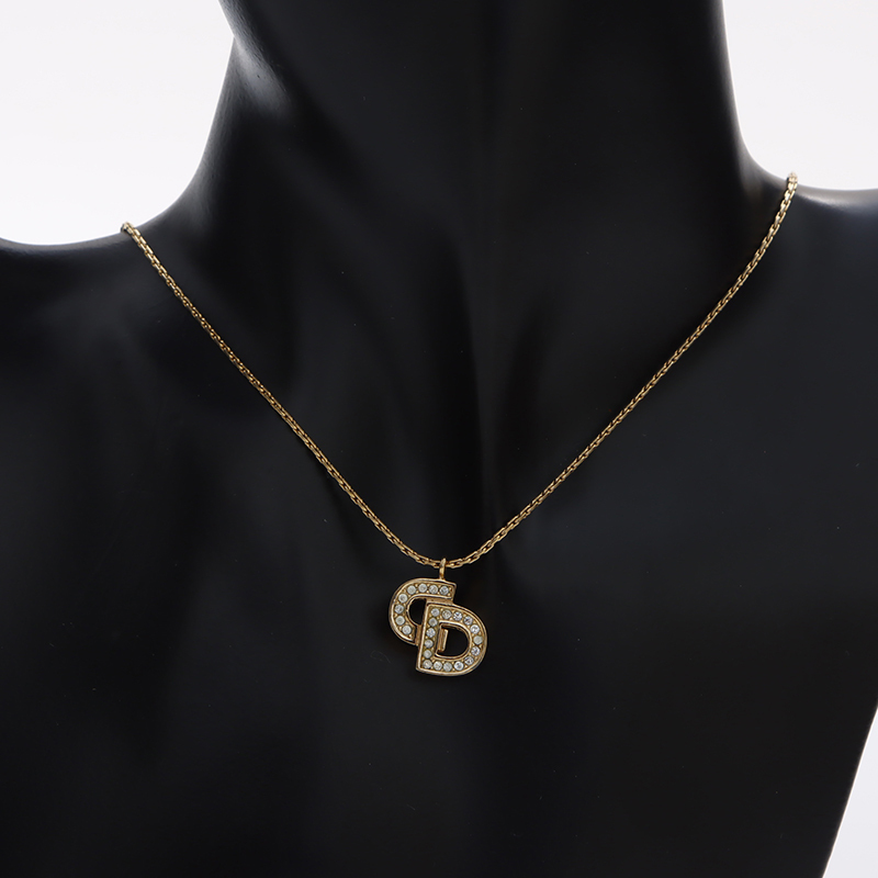  Christian Dior Christian Dior колье стразы CD Logo Vintage Gold 
