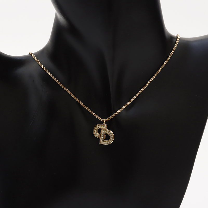  Christian Dior Christian Dior колье Vintage CD Logo стразы Gold 