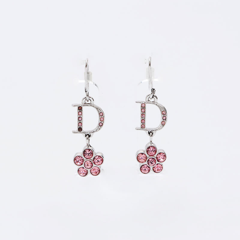 クリスチャンディオール Christian Dior ピアス ロゴ フラワー ラインストーン シルバー
