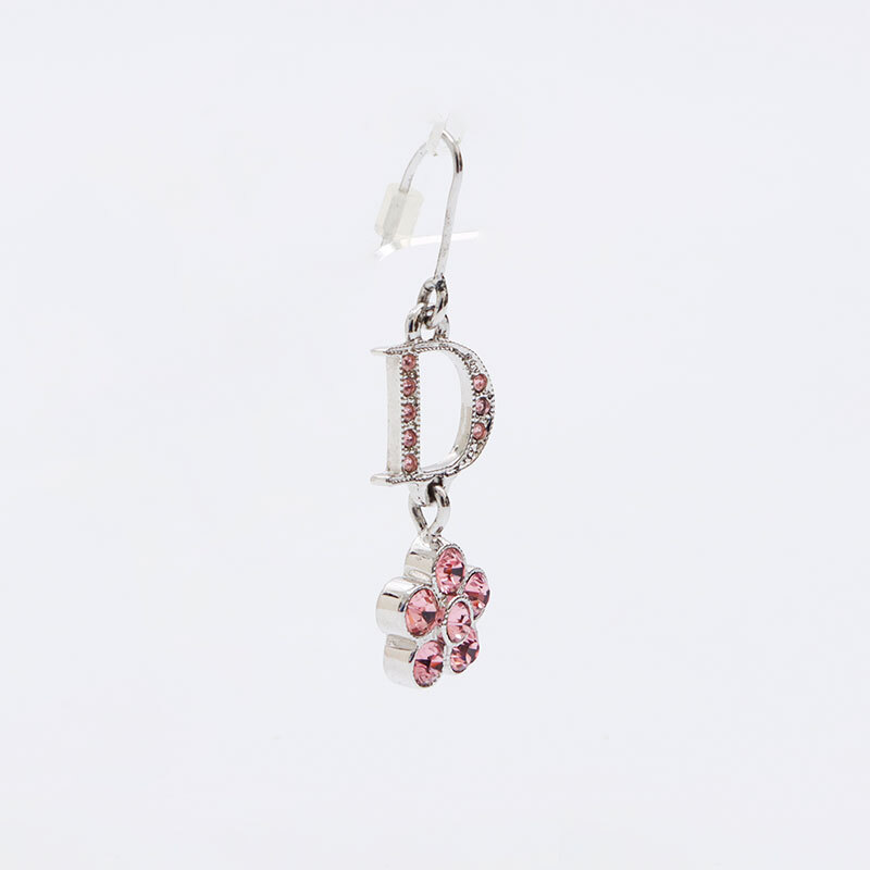 クリスチャンディオール Christian Dior ピアス ロゴ フラワー ラインストーン シルバー