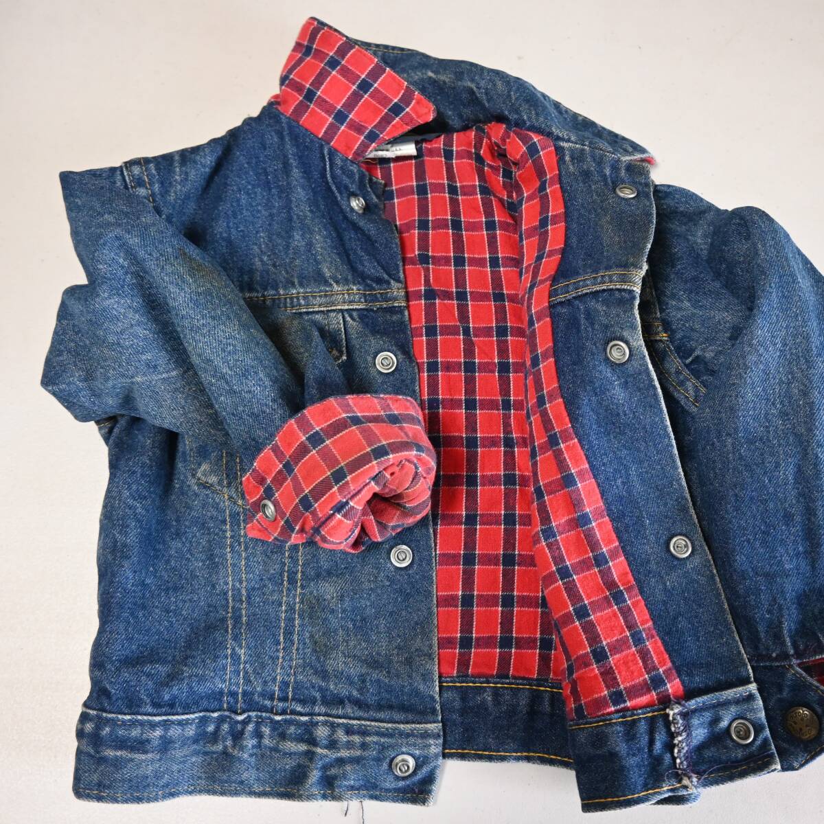 [ Kids ]80s OshKosh Oshkosh G Jean подкладка проверка USA производства Vintage OSHKOSH B'gosh Denim жакет size4