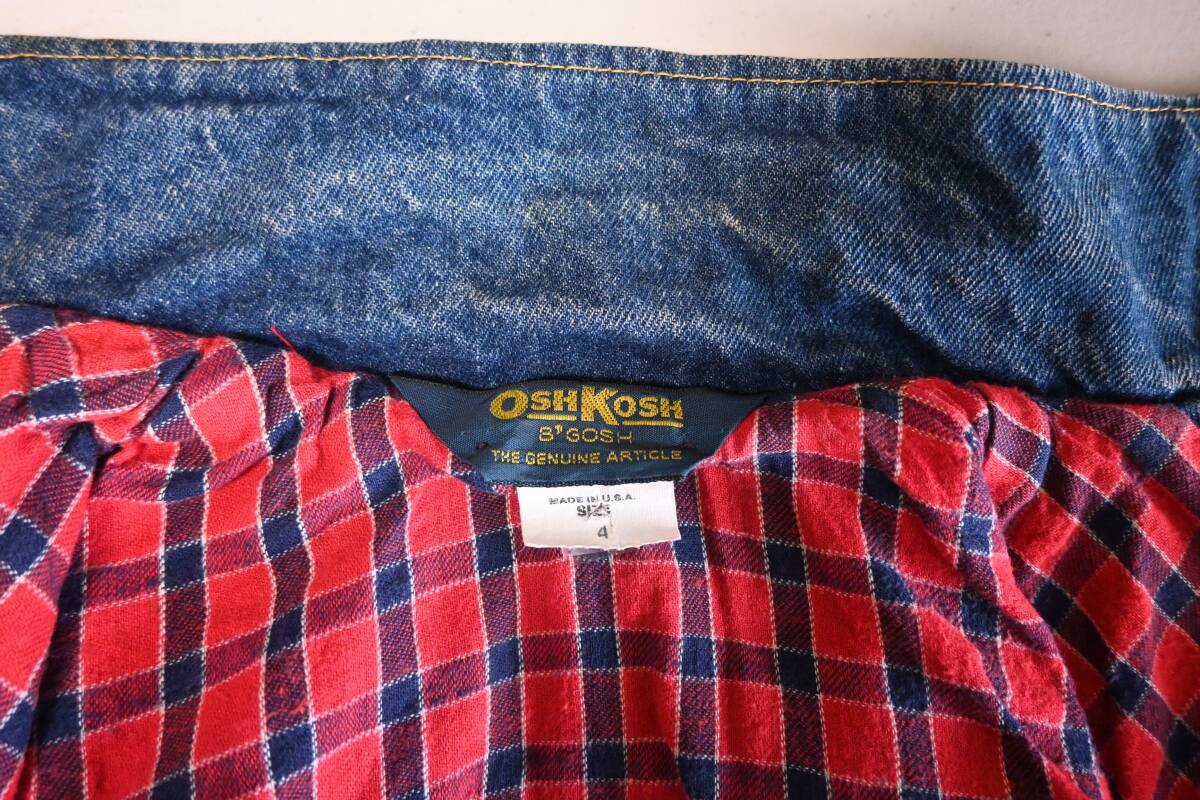 [ Kids ]80s OshKosh Oshkosh G Jean подкладка проверка USA производства Vintage OSHKOSH B'gosh Denim жакет size4