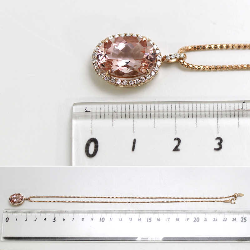 K18PG モルガナイトネックレス 5.37ct ダイヤモンド 0.28ct 18金 K18PG モルガナイトネックレス 5.37ct ダイヤモンド 0.28ct 18金