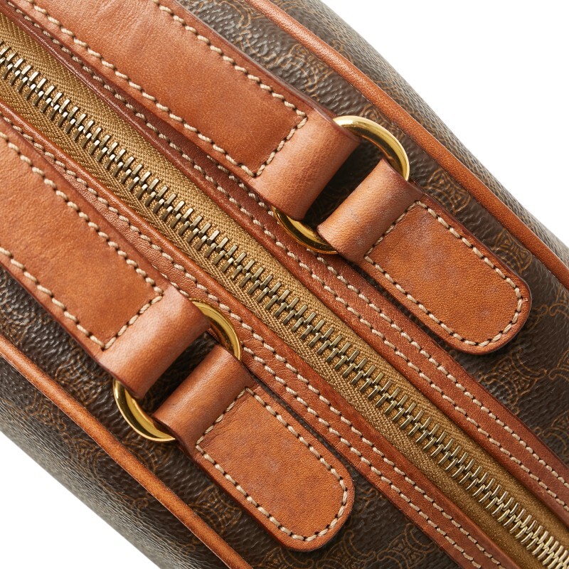 セリーヌ マカダム ハンドバッグ ブラウン PVC レザー レディース CELINE 【中古】