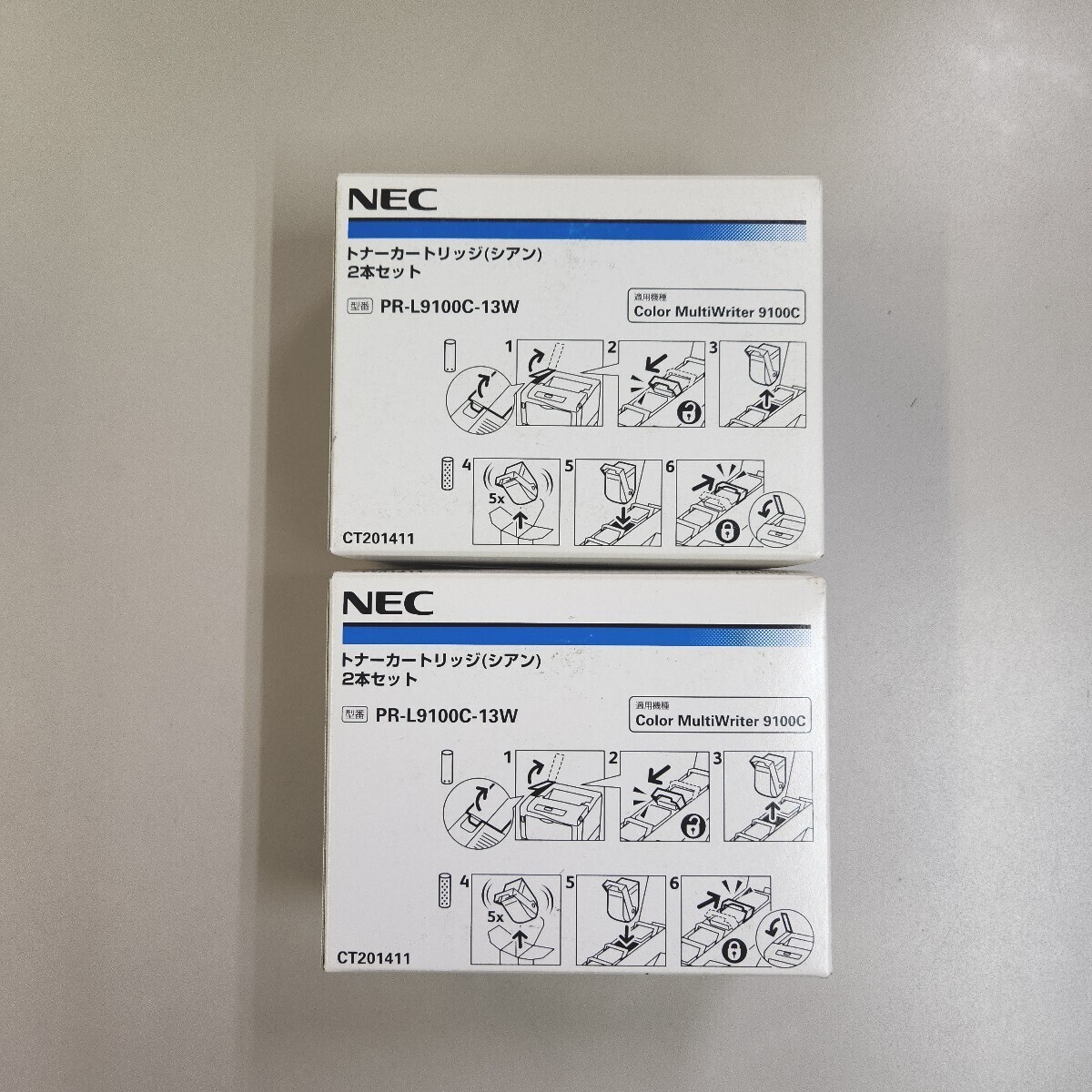 外箱開封品　NEC 純正トナ－カ－トリッジ　PR-L9100C-13W シアン (２本入)　２セット　(ColorMultiWriter 9100C 用)