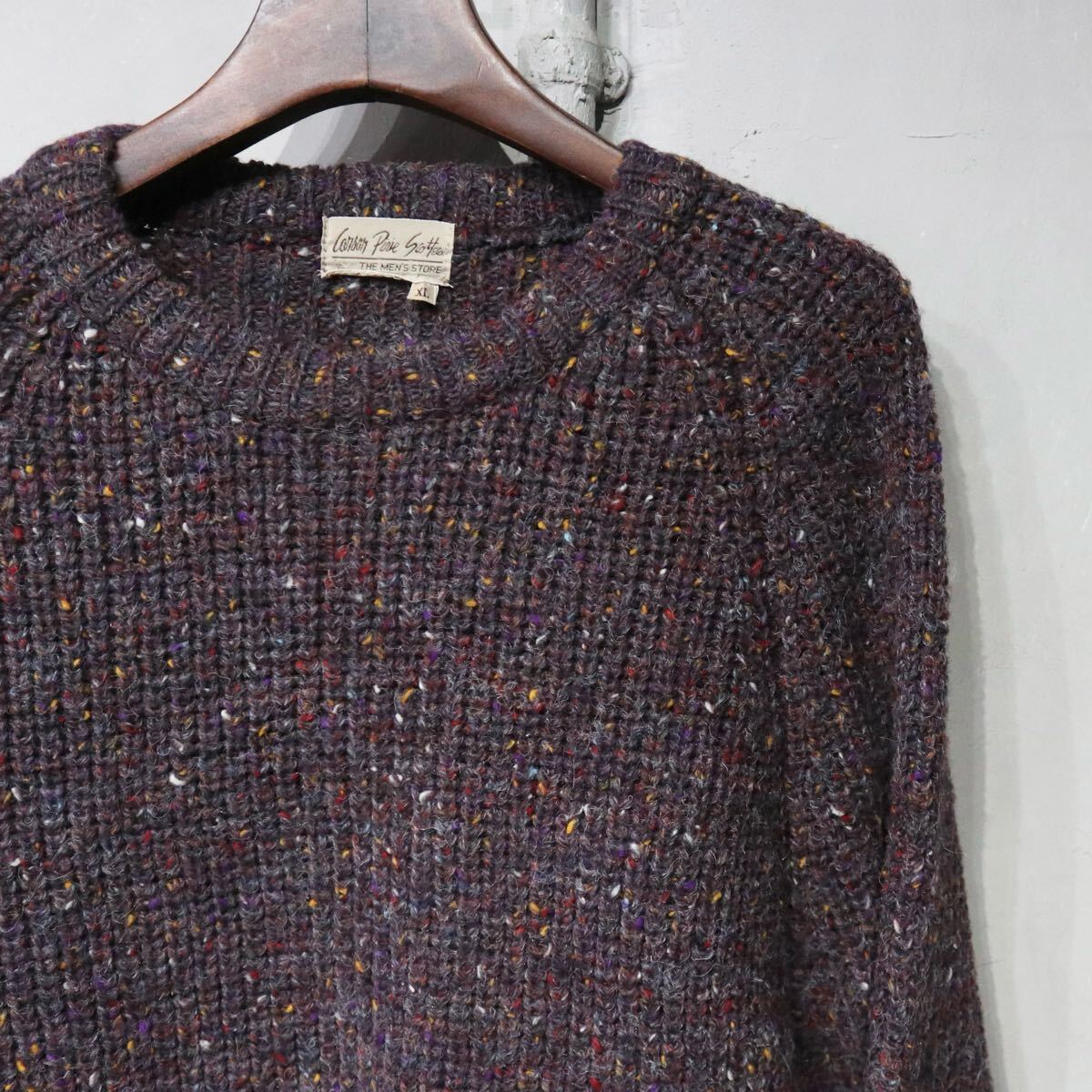 【即決】80s THE MEN'S STORE ネップ カラーネックセーター ニット パープル 紫 古着 XL_画像1