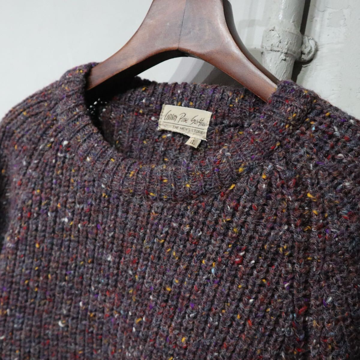【即決】80s THE MEN'S STORE ネップ カラーネックセーター ニット パープル 紫 古着 XL_画像4