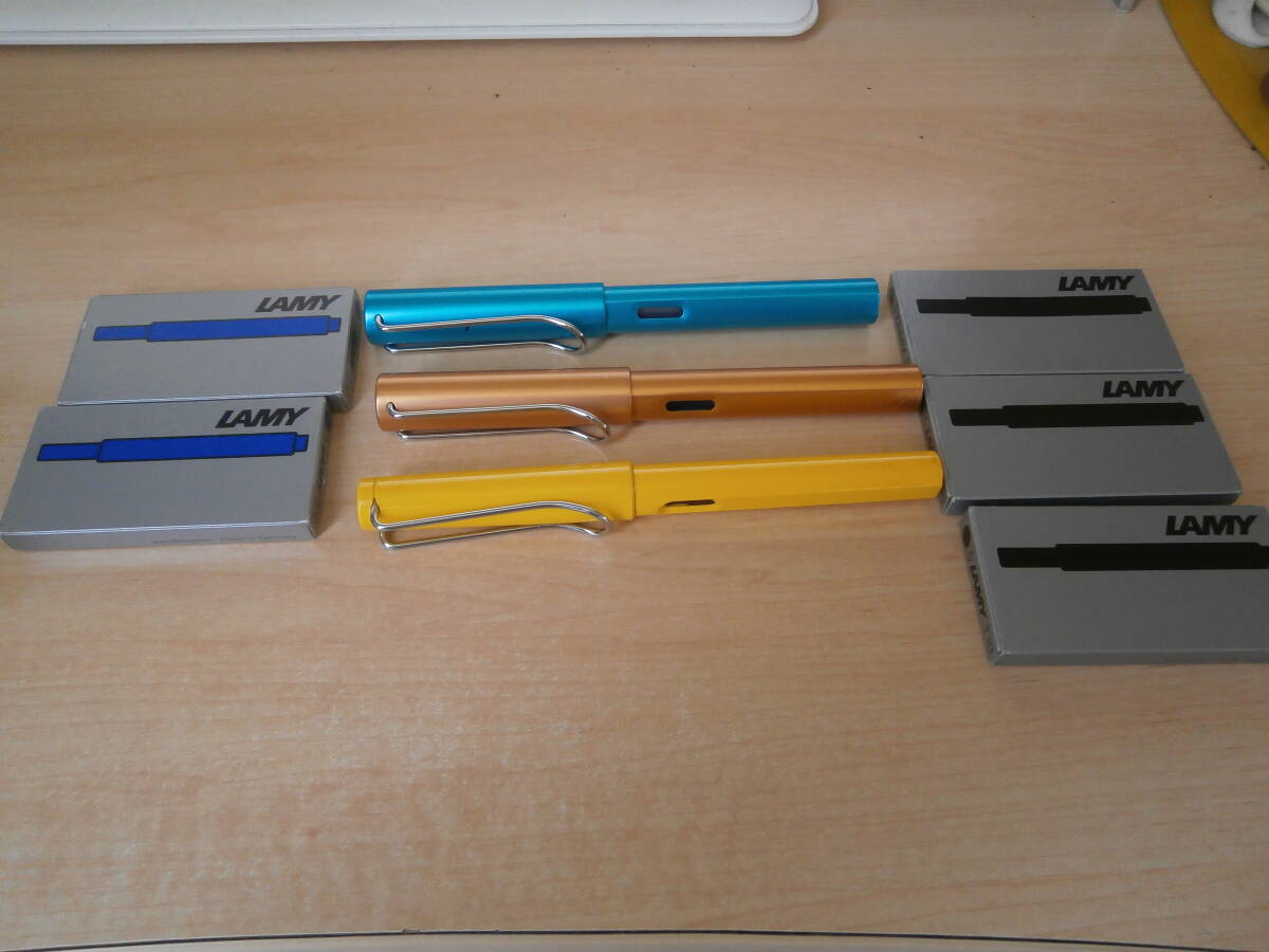 LAMY?ラミー萬(wàn)年筆使用品3本とスペアインク＜未使用＞黒3個(gè)、青2個(gè)
