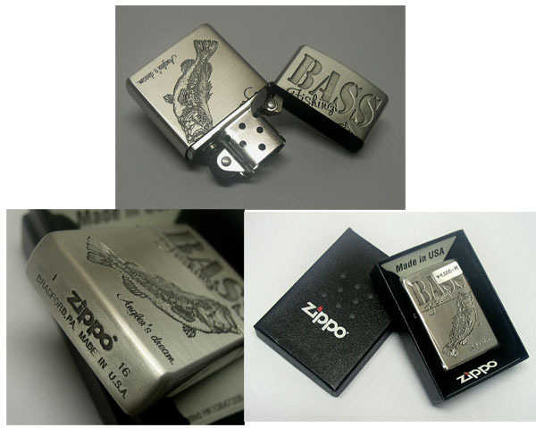 送料180円～新品正規品 【BASS】ブラックバス燻し仕上げAnglersDreamZIPPOジッポ オイルライター フリント式 真鍮製 釣り フィッシング 魚