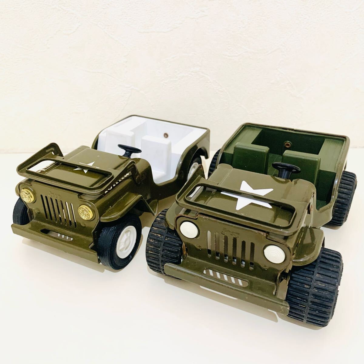 希少 2台まとめ売り 60s TONKA Jeep トンカ ジープ ビンテージ ミニカー ミリタリー US ARMY 米軍 軍用 アンティーク ブリキ 昭和 レトロ