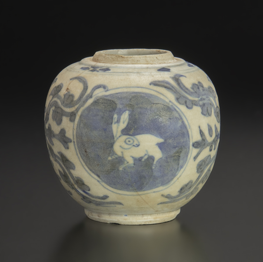 明 青花兎紋小罐 古染付 茶入 茶道具 中国 古美術_画像3