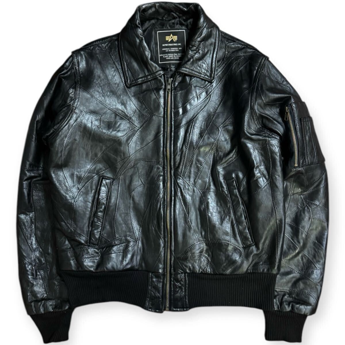 稀少 ALPHA INDUSTRIES レザー パッチワーク フライトジャケット 稀少 ALPHA INDUSTRIES レザー パッチワーク フライトジャケット