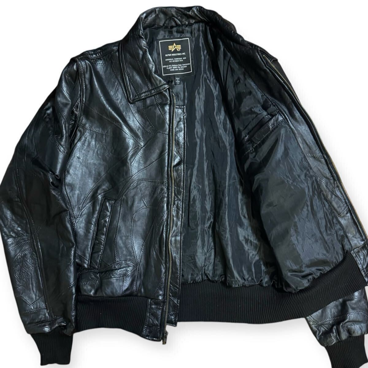 稀少 ALPHA INDUSTRIES レザー パッチワーク フライトジャケット 稀少 ALPHA INDUSTRIES レザー パッチワーク フライトジャケット