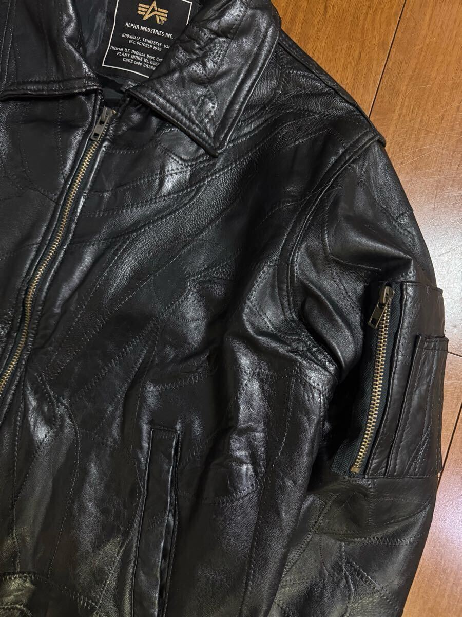 稀少 ALPHA INDUSTRIES レザー パッチワーク フライトジャケット 稀少 ALPHA INDUSTRIES レザー パッチワーク フライトジャケット