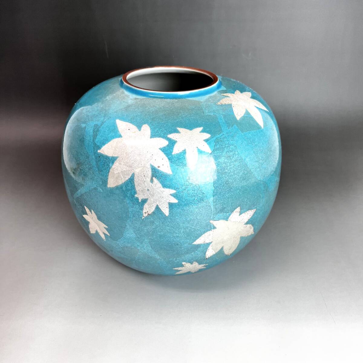 博峰窯◇九谷焼【銀彩花生・花瓶】共箱付◇骨董/花器/釉彩/花入 博峰窯◇九谷焼【銀彩花生・花瓶】共箱付◇骨董/花器/釉彩/花入
