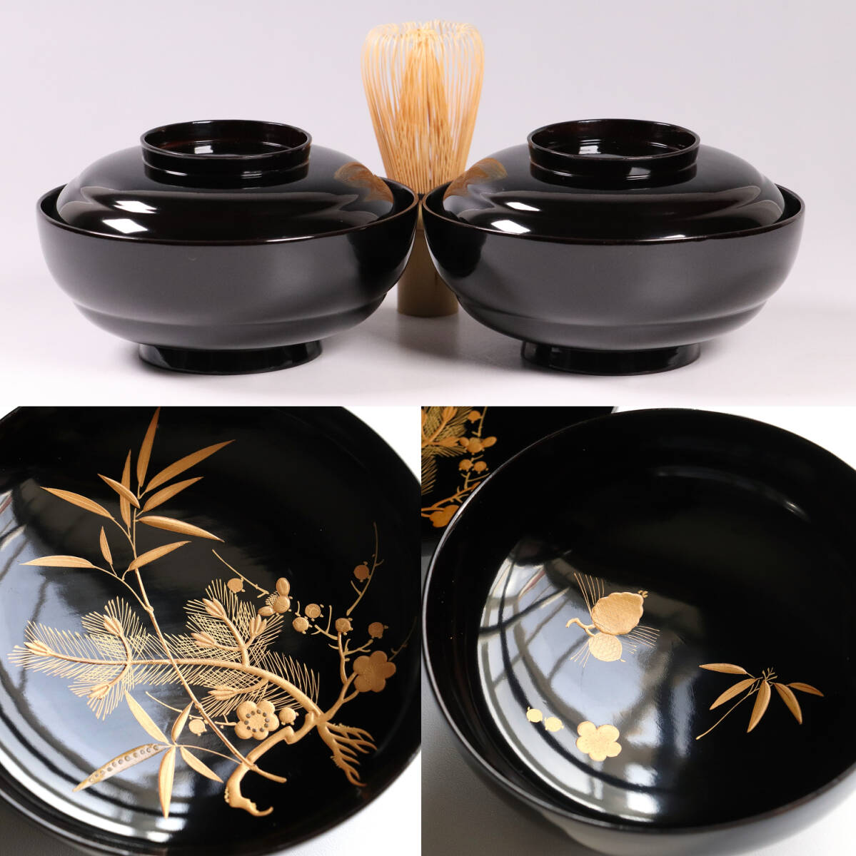 Yahoo!オークション - CL78 能登輪島塗 松竹梅金蒔絵 黒塗椀 二 Yahoo!オークション - CL78 能登輪島塗 松竹梅金蒔絵 黒塗椀 二