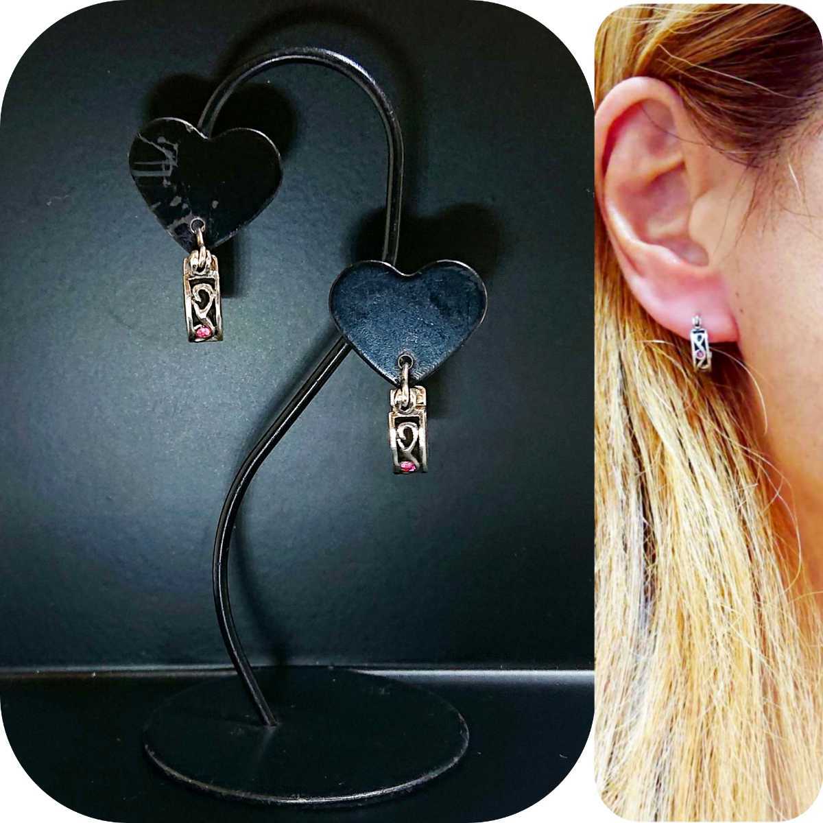 3348 SILVER925★訳あり★ピンクジルコニア アラベスク フープピアス シルバー925 唐草 ワイド 幅広 リングピアス トライバル ヴィンテージ_画像4