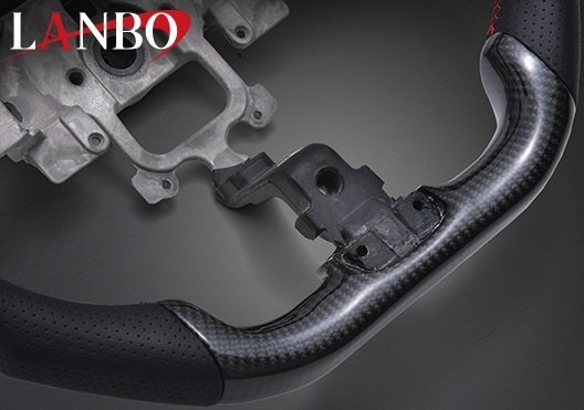 【M's】 日産 F15 ジューク JUKE 2010.6-2020.6 LANBO プレミアム スポーツ ステアリング ハンドル ウェットカーボン×リアルレザー CB007A_画像5