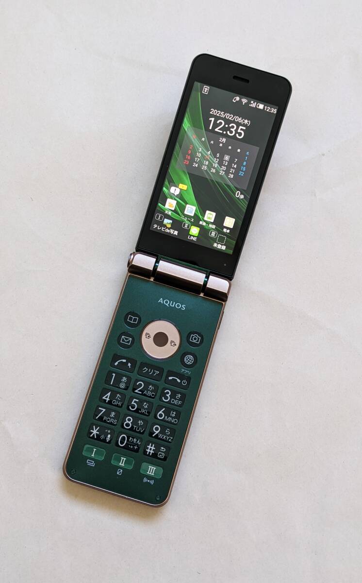送料无料 美品 SIMフリー AQUOS K SHF34 4G VoLTE ガラホ ガラケー シャープ SIMロック解除済み 他社SIM动作 アクオス ケータイ グリーン