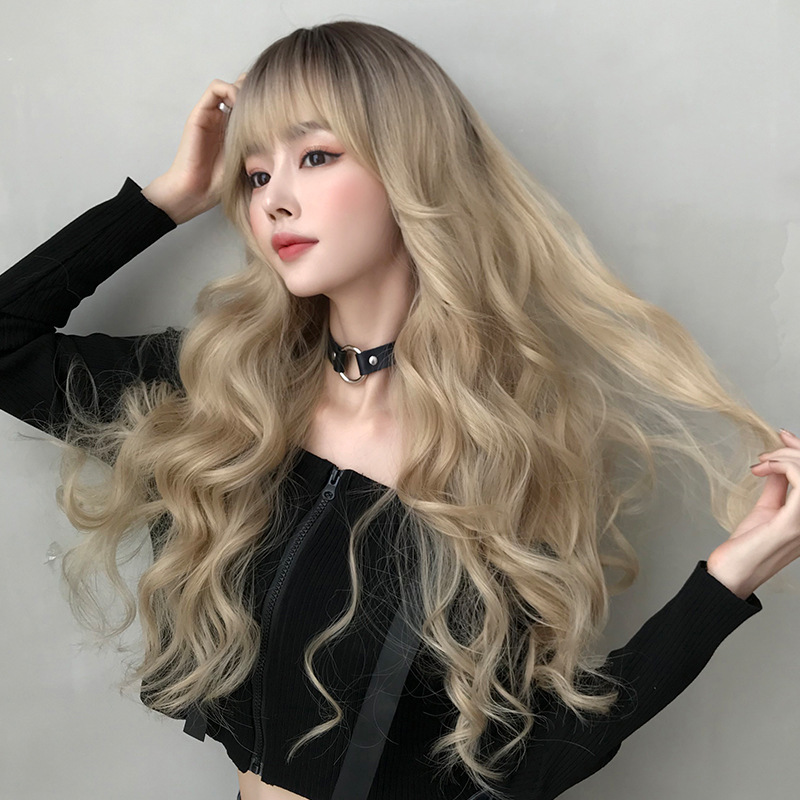 ウィッグ　ロングカール　かつら　韓国風縦巻きカール　ブロンズ　カーリーヘア
