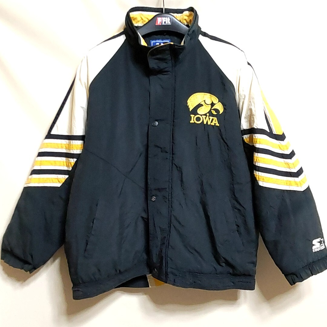 C3 STARTER 黒色 XL スターター IOWA 中綿 キルティング ナイロン ジャケット NFL NBA NHL MLB ビンテージ アメリカ USA 古着 メンズ 90s