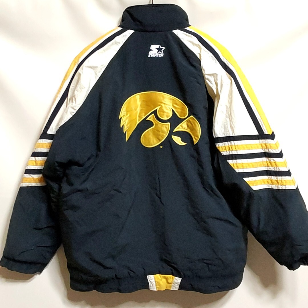 C3 STARTER 黒色 XL スターター IOWA 中綿 キルティング ナイロン ジャケット NFL NBA NHL MLB ビンテージ アメリカ USA 古着 メンズ 90s