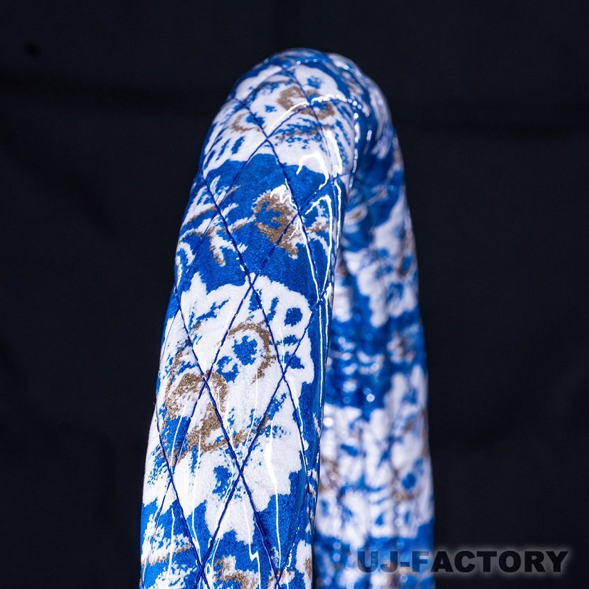 ★MIYABI/新格子/金華山?シングルキルト ハンドルカバー（ビニール付）ブルー/MLサイズ（39cm～40cm）★車(chē)內(nèi)をドレスアップ！