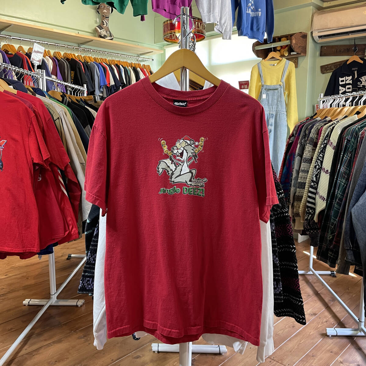 USA 古着 Tシャツ クリスマス アニマルプリント レッド 赤 クルーネック BA1958_画像1