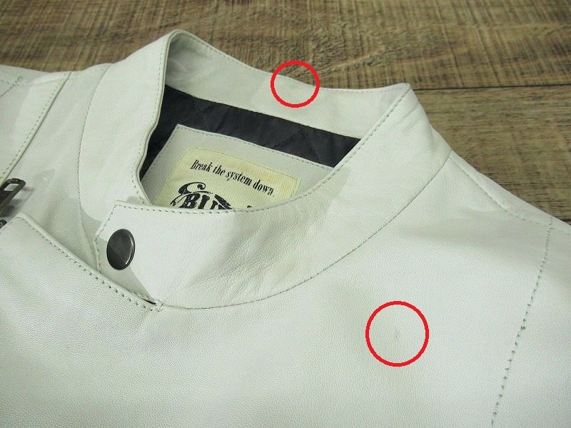 送料無料 希少 美品 BURNOUT バーンアウト 本革 裏キルティング 中綿 スタンドカラー ダブル ホワイト レザー ライダース ジャケット 白 M_画像8