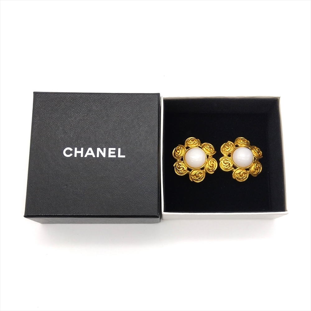 シャネル CHANEL イヤリング メタル 94P ゴールド ココマーク フェイクパール ヴィンテージ レディース