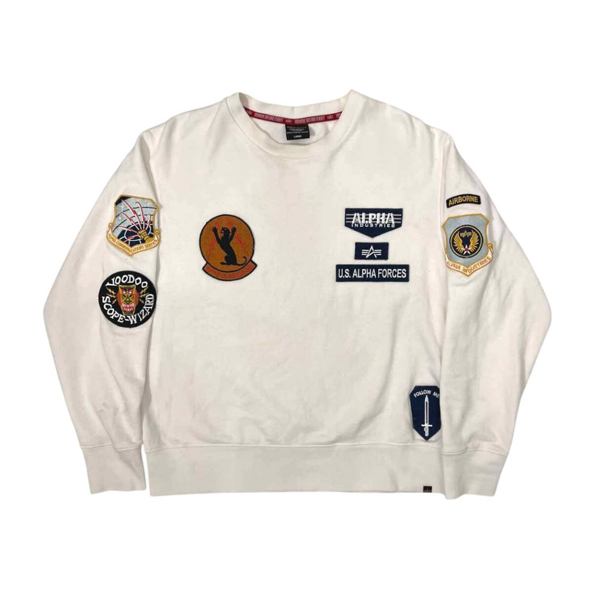 ALFA アルファ フルデコ ワッペン スウェット L/ホワイト