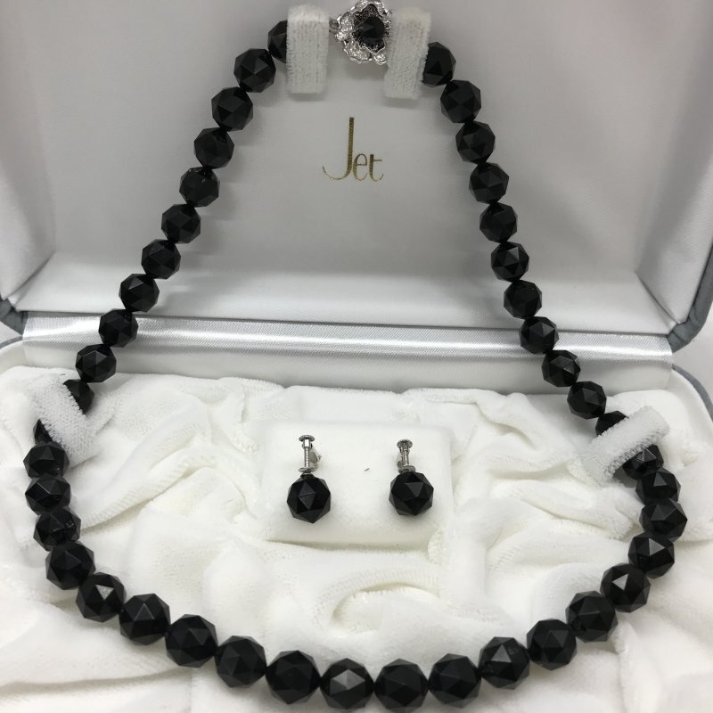 天然ジェット Jet K14WG仕様 ネックレス イヤリング 黒 天然ジェット Jet K14WG仕様 ネックレス イヤリング 黒