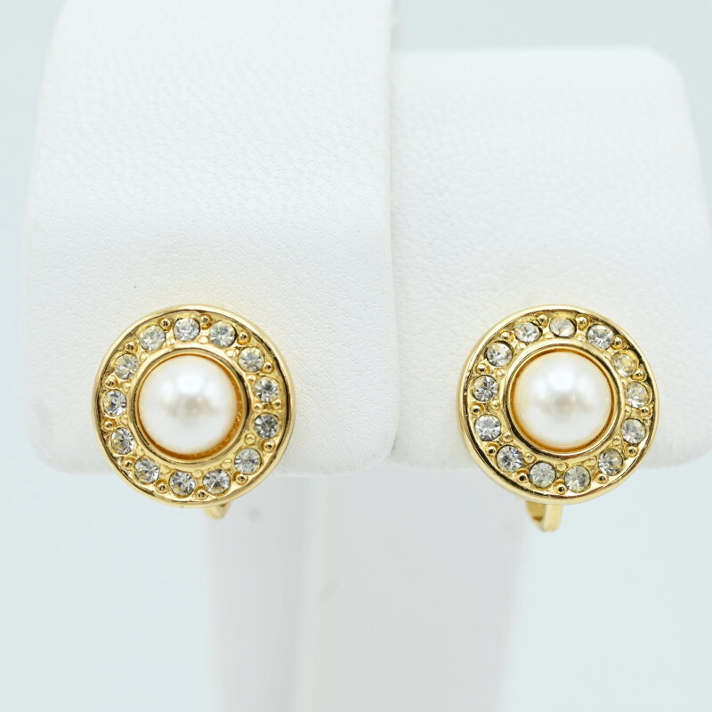 K02-k070 прекрасный товар Christian Dior Christian Dior поддельный жемчуг / стразы GP серьги Gold 