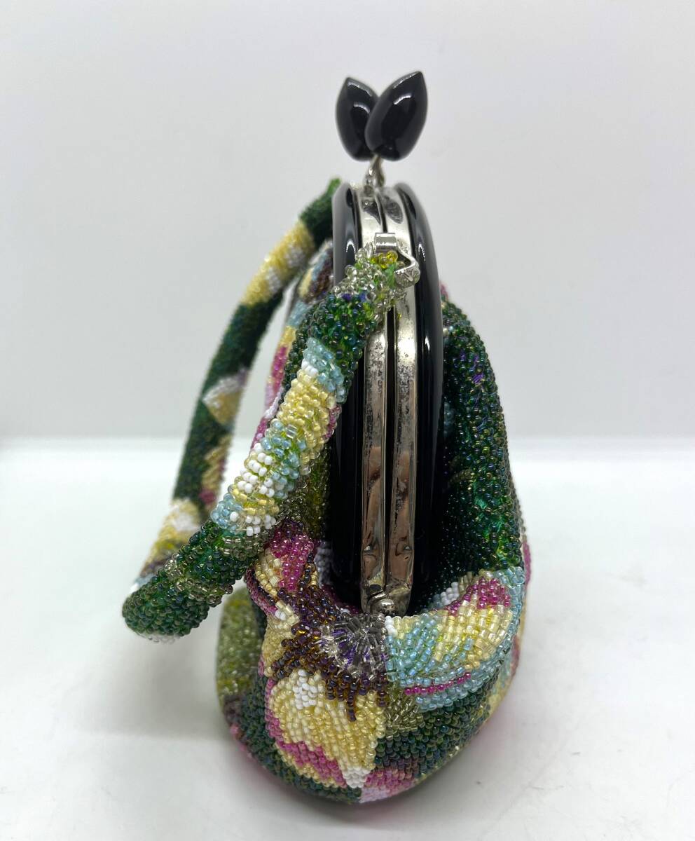 中古】美品 はしもと 和装バッグ ビーズバック レトロ花柄 中古】美品 はしもと 和装バッグ ビーズバック レトロ花柄