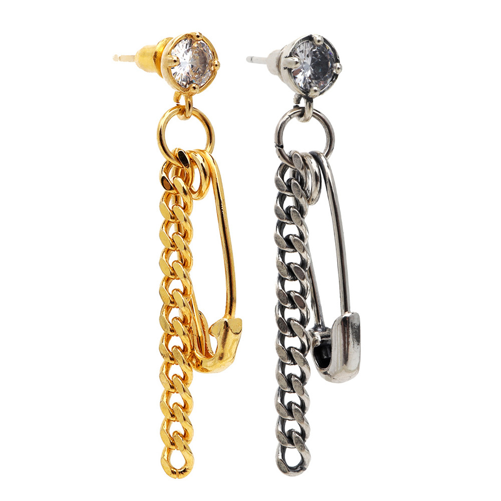 (シルバー) シルバー925 安全ピンピアス チェーンピアス ピアス ドロップピアス ゴールド 18K GP 片耳用 1點(diǎn)