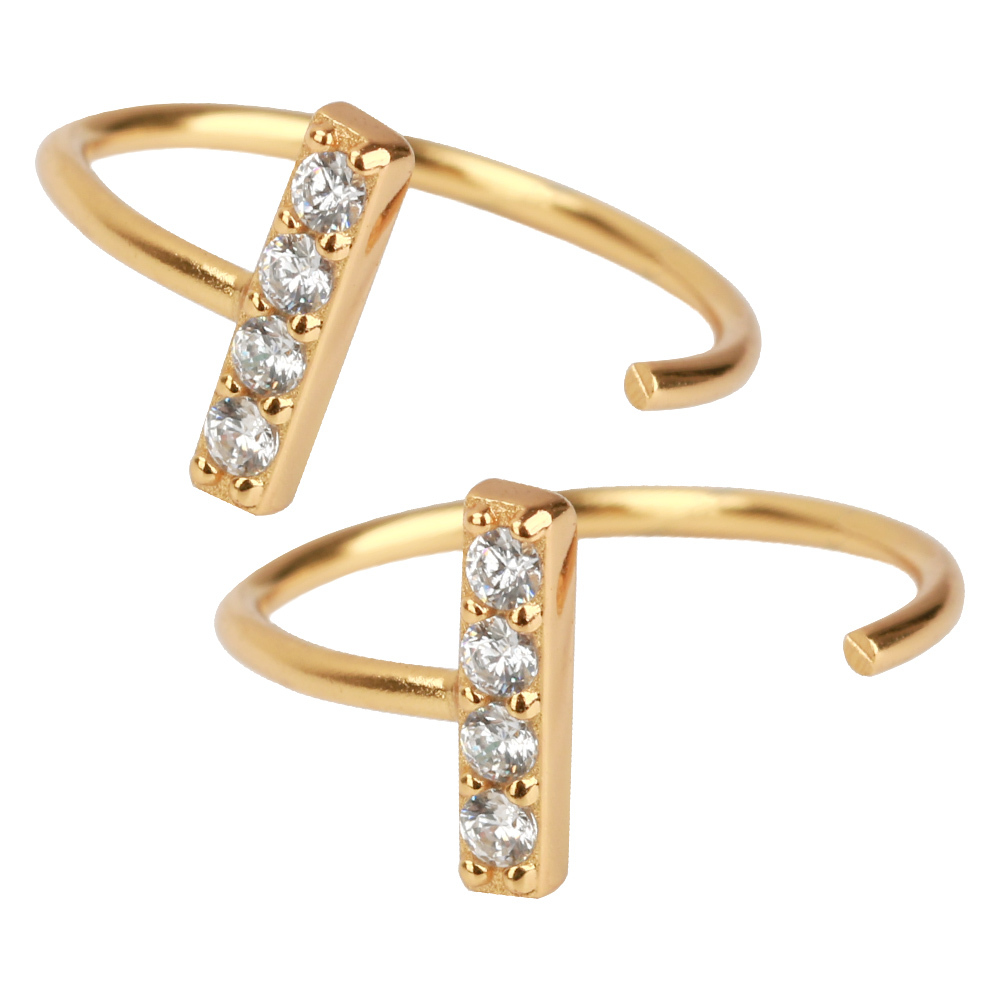 (ゴールド) 両耳2點セット CZ フープピアス シルバー925 ゴールド スティックピアス 18K 小ぶり 18G キャッチレス