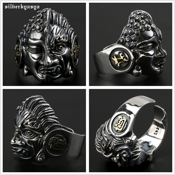 (25號) シルバー925素材 一念 仏と魔 リング 925 シルバー指輪 悪魔 仏陀 専用BOX付き シルバーアクセサリー