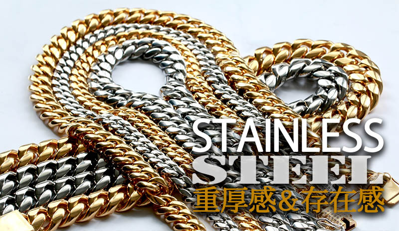 (60cm) 幅15mm ステンレス 太め 極太 喜平ネックレス 中折式 金 ダブル喜平チェーンネックレス 18金 18k gp